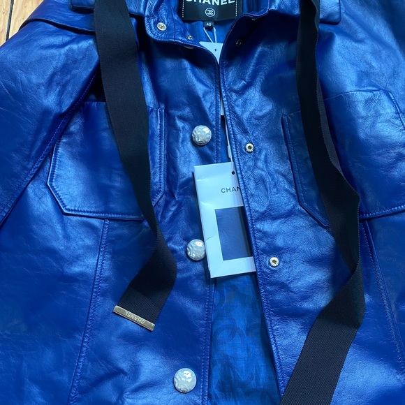 GIFTABLE Chanel Blue Lambskin Leather Jacket New With Tags - Picture 5 of 7